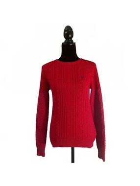 Jack Wills Red Wool Cable Knit Preppy Pullover Sweater Knit Academia
